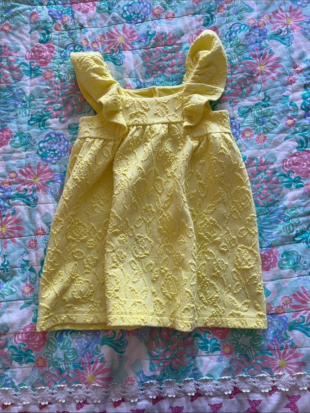 Janie and Jack Bright Yellow Jacquard Flutter Dress